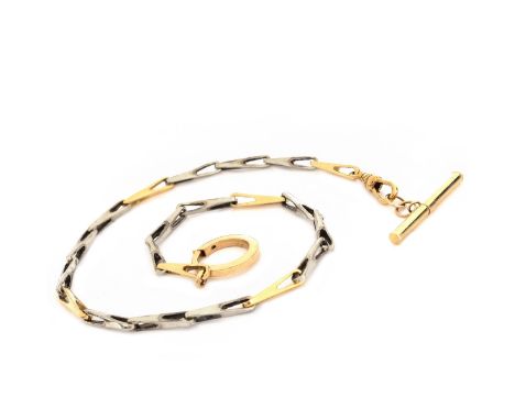 Vintage 14 Karat Yellow and White Gold Pocket Watch Chain. Stamped 14K 585. Measures 14" L. Approx. weight: 18.7 grams. Domes