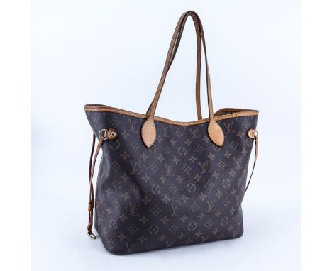 Louis Vuitton Brown Monogram Coated Canvas And Leather Neverfull MM Handbag. Golden brass hardware, signature canvas interior