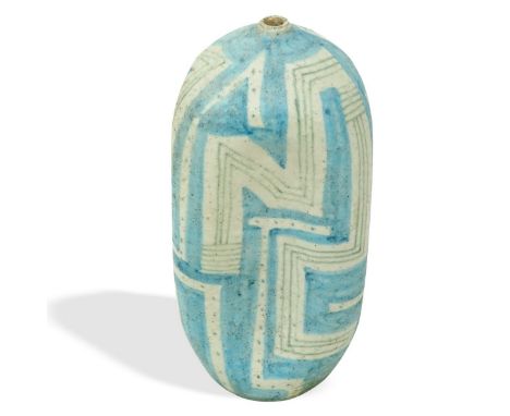 Mid Century Modern Italian Guido Gambone Pottery Vase. Factory drilled as for lamp. Signed. with Donkey Mark, Gambone Italy. 