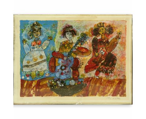 Theo Tobiasse, American/French (1927 - 2012) Color lithograph "Seranade". Signed EA, Theo Tobiasse in pencil. Measures 22-1/2
