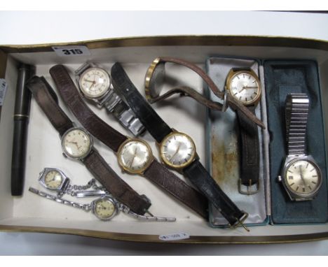 Assorted Vintage Ladies and Gent's Wristwatches, including Newmark, Timex, Smiths Empire, etc; and a National Security founta