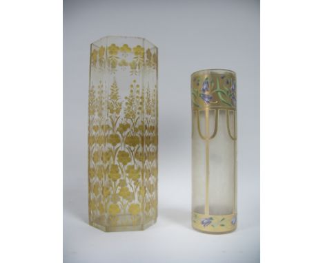 A XIX Century French Hexagonal Glass Vase, each panel cut and gilt decorated with floral panels; an early XX Century Art Nouv