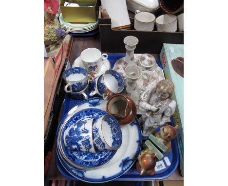 Blue and White Teaware, rose trinket set, Peace cup and saucer, etc:- One Tray