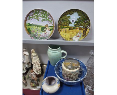 Poole Vase, Spode 'Italian' blue and white bowl, biscuit barrel with plated lid, two Villeroy & Boch collectors plates:- One 