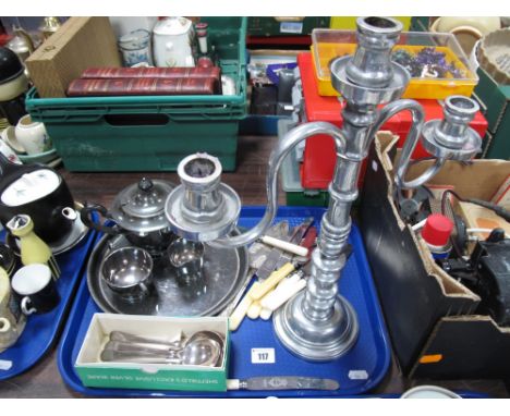 Plated Three Piece Tea Service, circular tray and cutlery etc:- One Tray