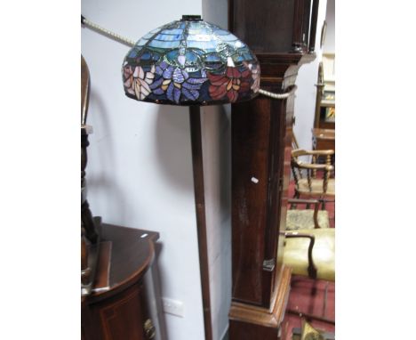 A Modern Patinated Metal Standard Lamp, with  a 'Tiffany Style' coloured light shade.