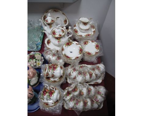 Royal Albert 'Old Country Roses' Teaware, comprising twelve large and twelve small tea plates, two rectangular sandwich plate