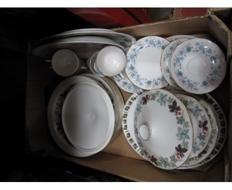 A Royal Doulton China Part Dinner Service, "Camelot" pattern, Colclough china tea service:- One Box