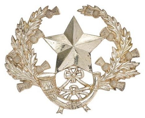Cameronians (Scottish Rifles) Officer's glengarry badge.Fine large die-stamped frosted silver plated Mullet on strung bugle w