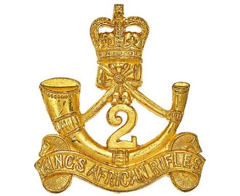 2nd (Nyasaland) King’s African Rifles Officer’s gilt cap badge circa 1953-63.Fine die-cast crowned strung bugle on title scro