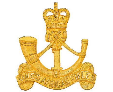 1st (Nyasaland) King’s African Rifles Officer’s gilt cap badge circa 1953-63.Fine die-cast crowned strung bugle on title scro