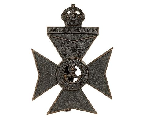 6th City of London Rifles OR’s cap badge circa 1908-35.Die-stamped blackened brass Maltese cross surmounted by crowned tablet