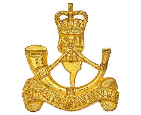 6th (British Somaliland) King’s African Rifles Officer’s gilt cap badge circa 1953-63.Fine die-cast crowned strung bugle on t