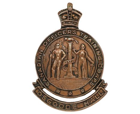 Osgoode Hall Contingent, Candadian Officers Training Corps (OTC) cap badge circa 1940.Larger die-cast bronze title circlet on