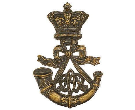 South Africa. Cape Mounted Rifles Victorian cap badge.Good die-stamped blackened brass crowned strung bugle; ‘CMR’ cypher bet