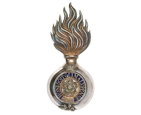 VB Royal Fusiliers (City of London Regiment), Victorian Officer’s fur cap grenade circa 1883-1901.Fine silvered flaming grena