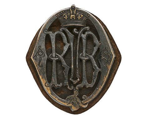 Scottish. Queen’s Rifle Volunteer Brigade Victorian OR’s Royal Scots glengarry badge circa 1888-1901.Good die-stamped blacken