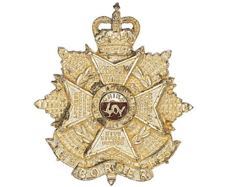 Border Regiment Officer’s silvered and enamel cap badge circa 1953-59.Good die-cast crowned star mounted by Bath cross bearin