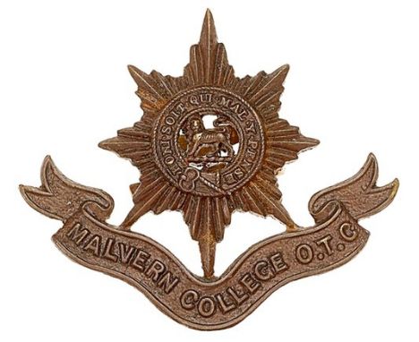 Malvern College OTC OSD cap badge.Good scarce die-stamped bronze Worcestershire Regiment star on title scrollBladesVGC