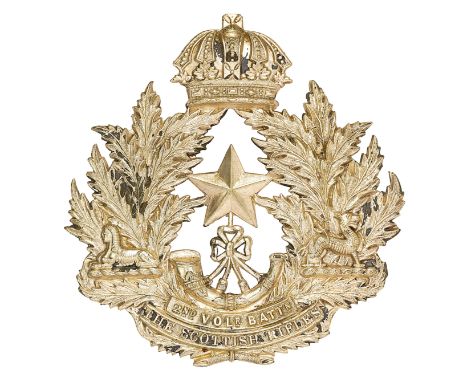 2nd (Hamilton) VB Cameronians (Scottish Rifles) OR’s helmet plate circa 1887-92.Good scarce die-stamped white metal Guelphic 