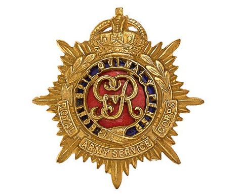Royal Army Service Corps Officer’s cap badge circa 1918-36.Fine die-stamped gilt crowned star with pierced Garter on blue ena