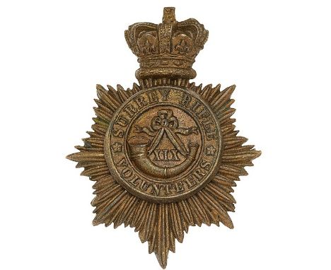 19th (Lambeth) Surrey Rifle Volunteers Victorian OR’s shako plate circa 1860.Good die-stamped bronzed crowned star mounted wi
