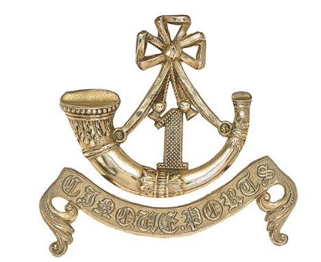 Sussex. 1st (Hastings) Cinque Ports Rifle Volunteers OR’s forage cap badge circa 1870.A fine die-stamped two piece white meta