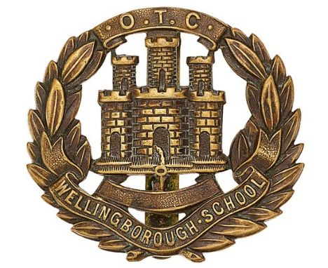 Wellingborough School OTC Northamptonshire cap badge.Die-stamped bronze example of Northamptonshire Regiment design with ‘OTC