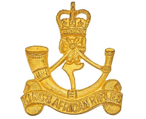 3rd (Kenya) King’s African Rifles Officer’s gilt cap badge circa 1953-63.Fine die-cast crowned strung bugle on title scroll; 