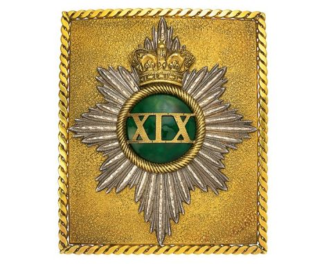 19th (1st Yorkshire North Riding) Regiment of Foot  Victorian Officer’s shoulder belt plate circa 1840.Fine seeded gilt recta