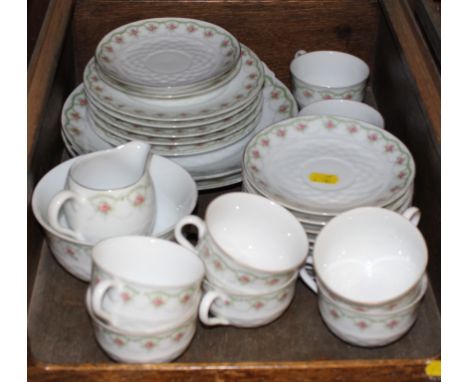 A Bavarian tea-service with floral decoration, a Noritake coffee service with gilt border and a silver plate fork set