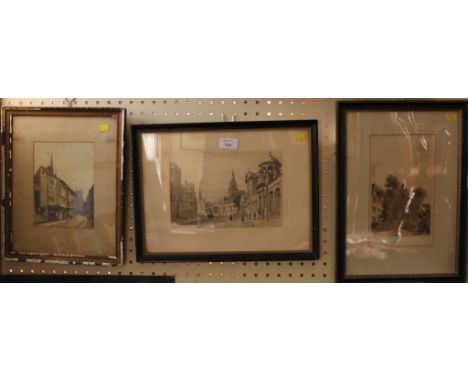 Two street scenes and a print of St. Edmund's Hall