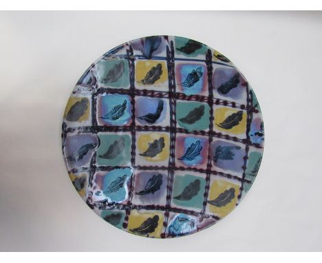 One off single edition charger by Janice Tchalenko for Dartington "Feathers" dated 18/08/2004, 46cm diameter