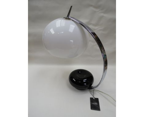 An Eureka table lamp, black glass, chrome and white plastic mushroom shade 