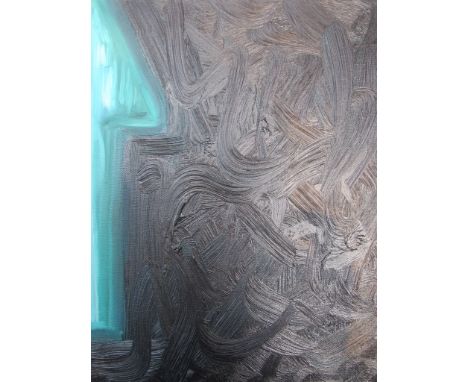 An acrylic on canvas, green arrow on black.  Unsigned 40cm x 30cm