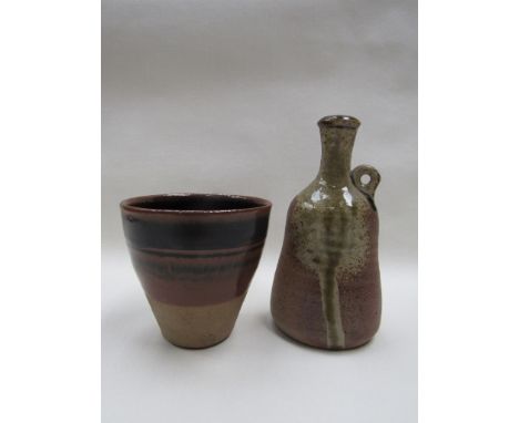 JOHN LEACH (b.1939): A Muchelney pottery bottle vase with single lug handle. Impressed marks, 15cm high. Together with a St I