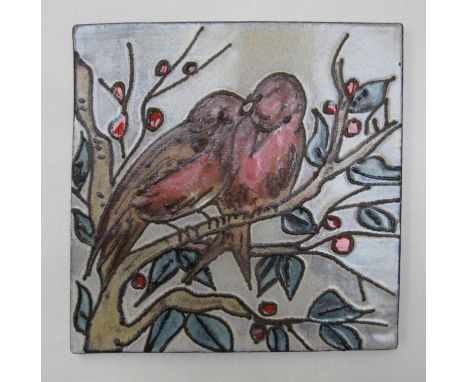 A wall plaque/tile depicting two love birds, Germany, 22cm x 22cm