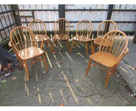 Six Ercol dining chairs, 4 + 2 armchairs 
