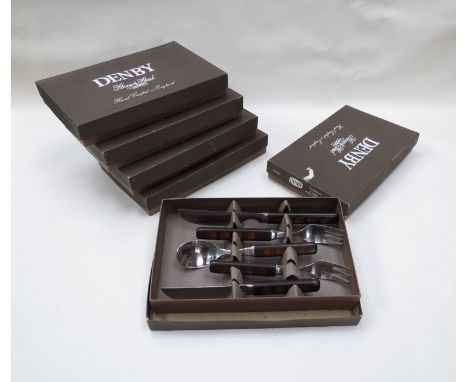 Six original boxed Denby Touchstone cutlery, 'Garnet' pattern stainless steel with ceramic handles 