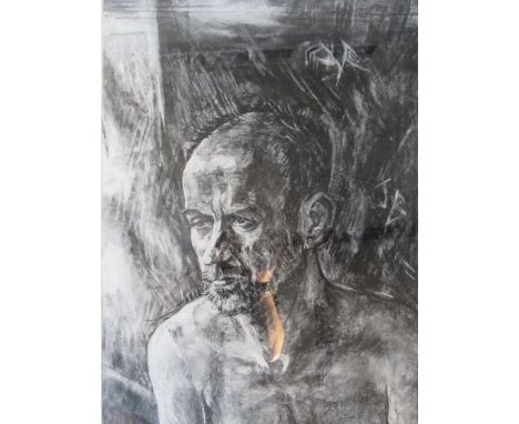 ALLY BERRY(XX) A framed & glazed charcoal on paper portrait of a man. Labelled verso. 83cm x 55cm