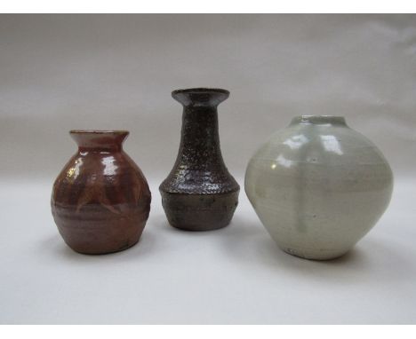 Three studio pottery small vases - Marianne de Trey, Denise Wren and another. Tallest 11cm