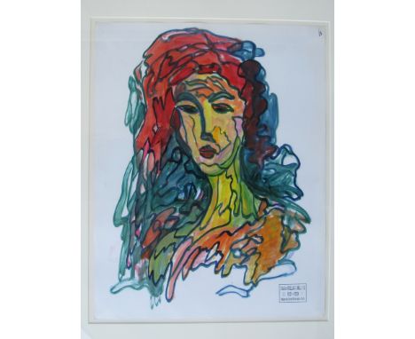 WILLIAM MICHAU (French 1931-1990) A framed & glazed mixed media on paper, female portrait. Stamped bottom right. 64cm x 51cm