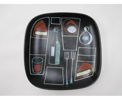 A modernist 60's Italian ceramic plate of rounded square form, 26cm x 26cm  