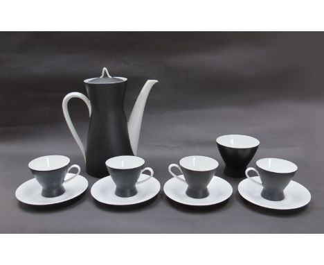 Rosenthal porcelain coffee set in ebony black, four cups and saucers coffee pot and sugar bowl