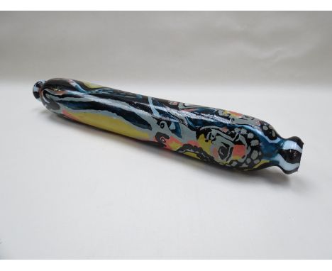 Attributed to the Bloomsbury Group - a Victorian glass rolling pin painted in the 20thC with figures in the manner of Duncan 