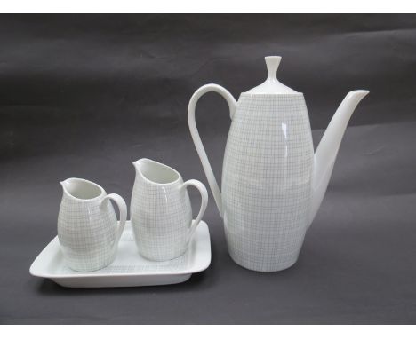 An Arzberg porcelain coffee pot (2025), two jugs and small ceramic tray, won gold medal at Milan Triennial 1957, designed by 