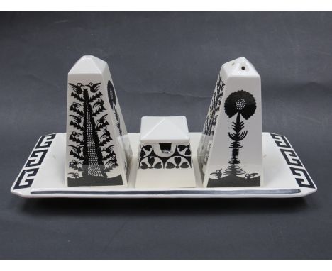Scottie Wilson for Royal Worcester - A white ground cruet with printed design in black 