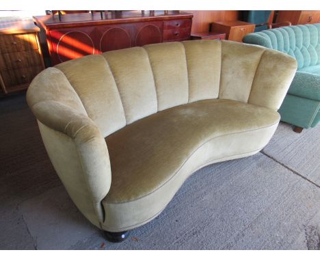 An olive green velour Banana sofa 1930's Danish