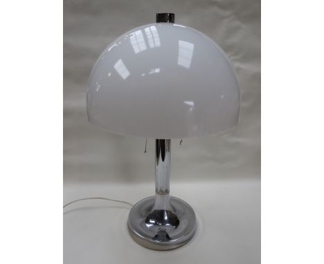 A Swedish chrome table lamp with white plastic mushroom shade 