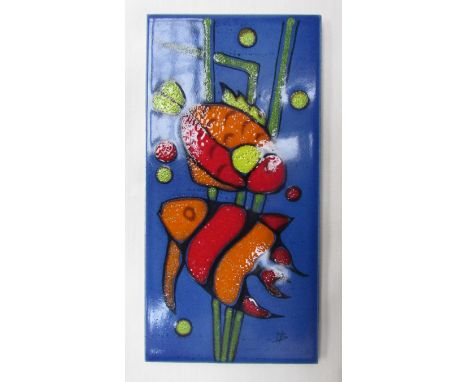 A wall tile/plaque, depicting two fish, Germany, 30cm x 15cm
